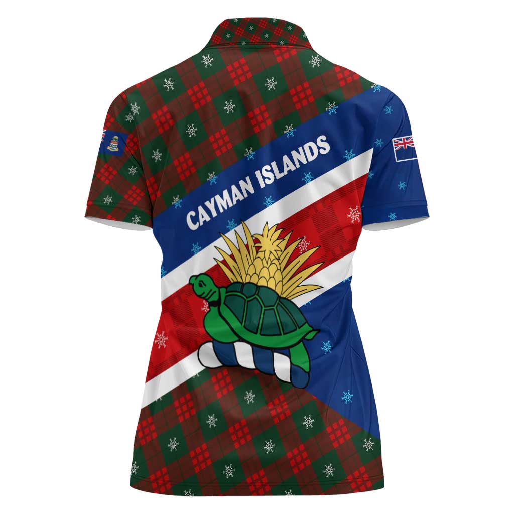 Cayman Islands Xmas Women Polo Shirt Christmas Plaid Turtle and Coat of Arms Red Green Blue - Wonder Print Shop