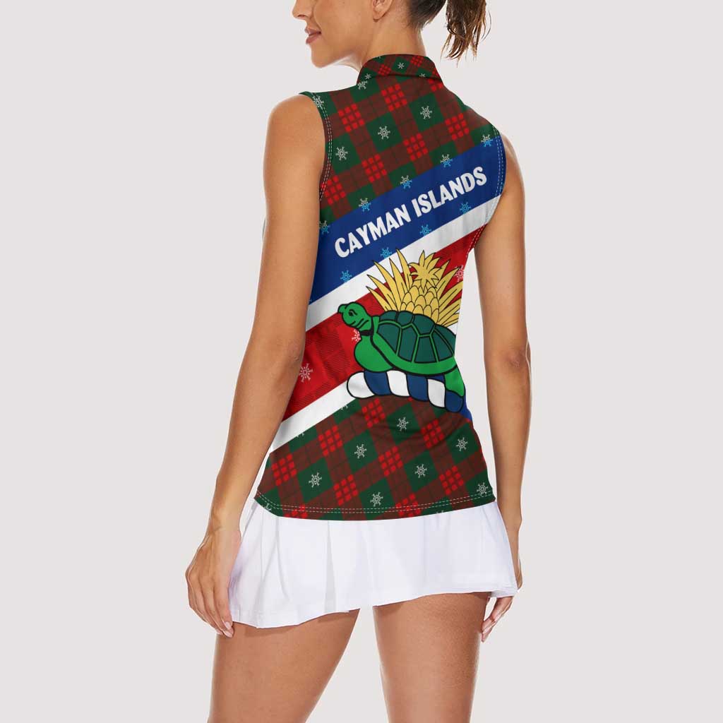 Cayman Islands Xmas Women Sleeveless Polo Shirt Christmas Plaid Turtle and Coat of Arms Red Green Blue - Wonder Print Shop