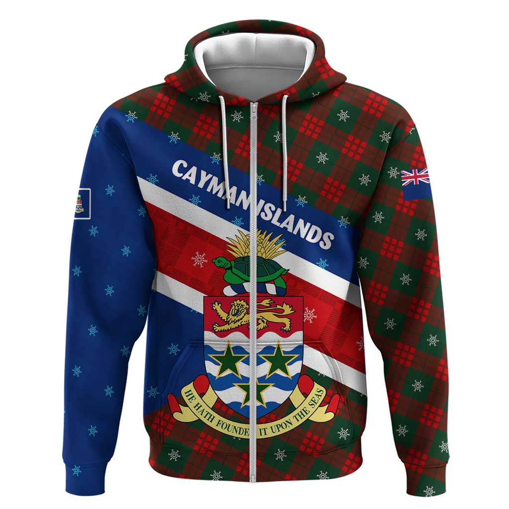 Cayman Islands Xmas Zip Hoodie Christmas Plaid Turtle and Coat of Arms Red Green Blue - Wonder Print Shop