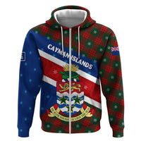 Cayman Islands Xmas Zip Hoodie Christmas Plaid Turtle and Coat of Arms Red Green Blue - Wonder Print Shop