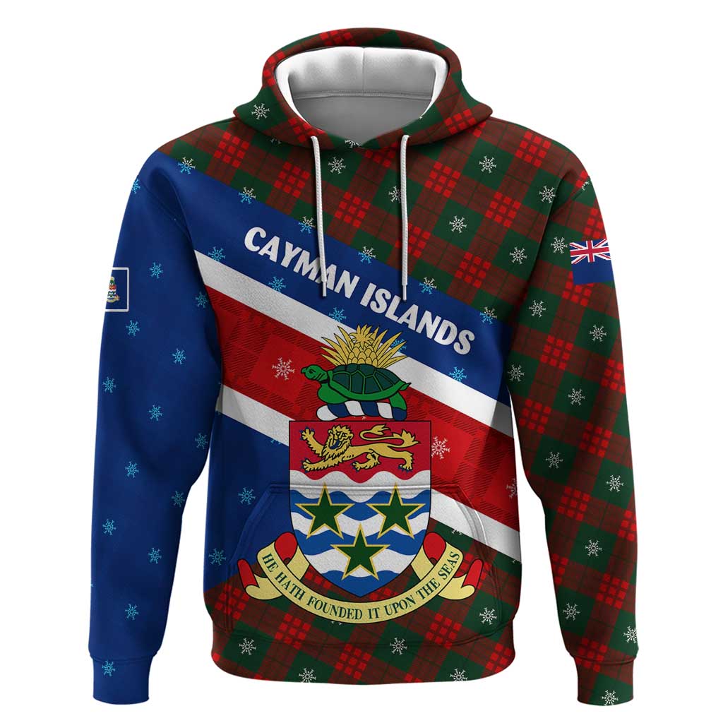 Cayman Islands Xmas Zip Hoodie Christmas Plaid Turtle and Coat of Arms Red Green Blue - Wonder Print Shop