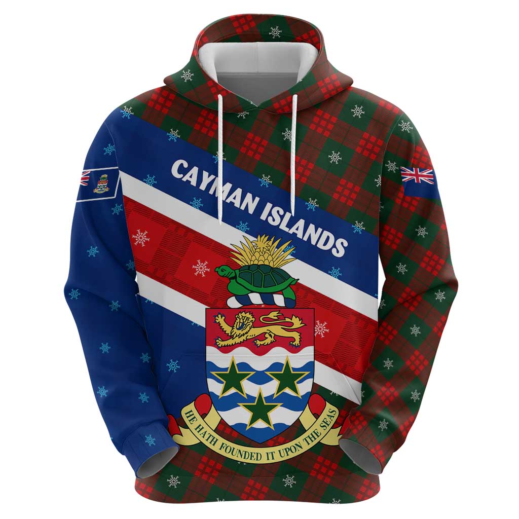 Cayman Islands Xmas Zip Hoodie Christmas Plaid Turtle and Coat of Arms Red Green Blue - Wonder Print Shop