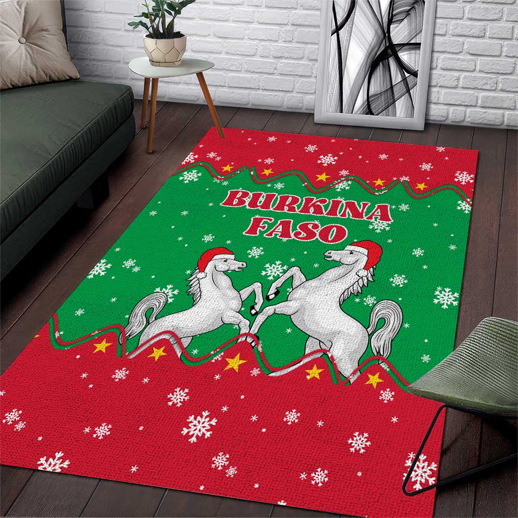 Christmas Burkina Faso Area Rug Snowflake Horses and Coat of Arms - Wonder Print Shop