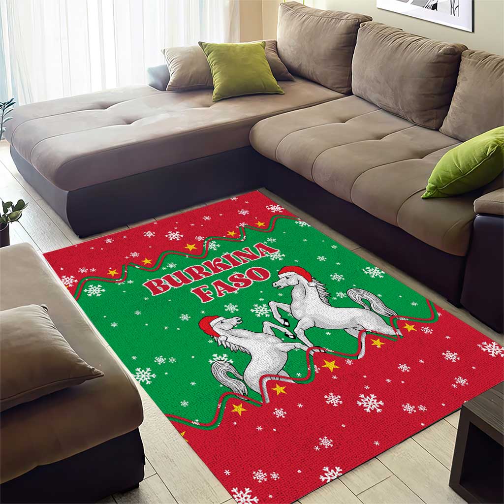 Christmas Burkina Faso Area Rug Snowflake Horses and Coat of Arms - Wonder Print Shop