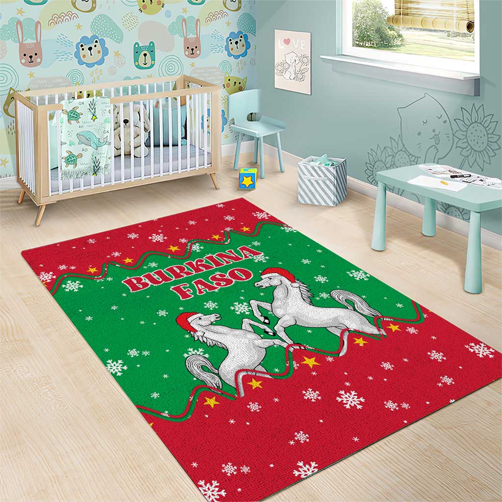 Christmas Burkina Faso Area Rug Snowflake Horses and Coat of Arms - Wonder Print Shop