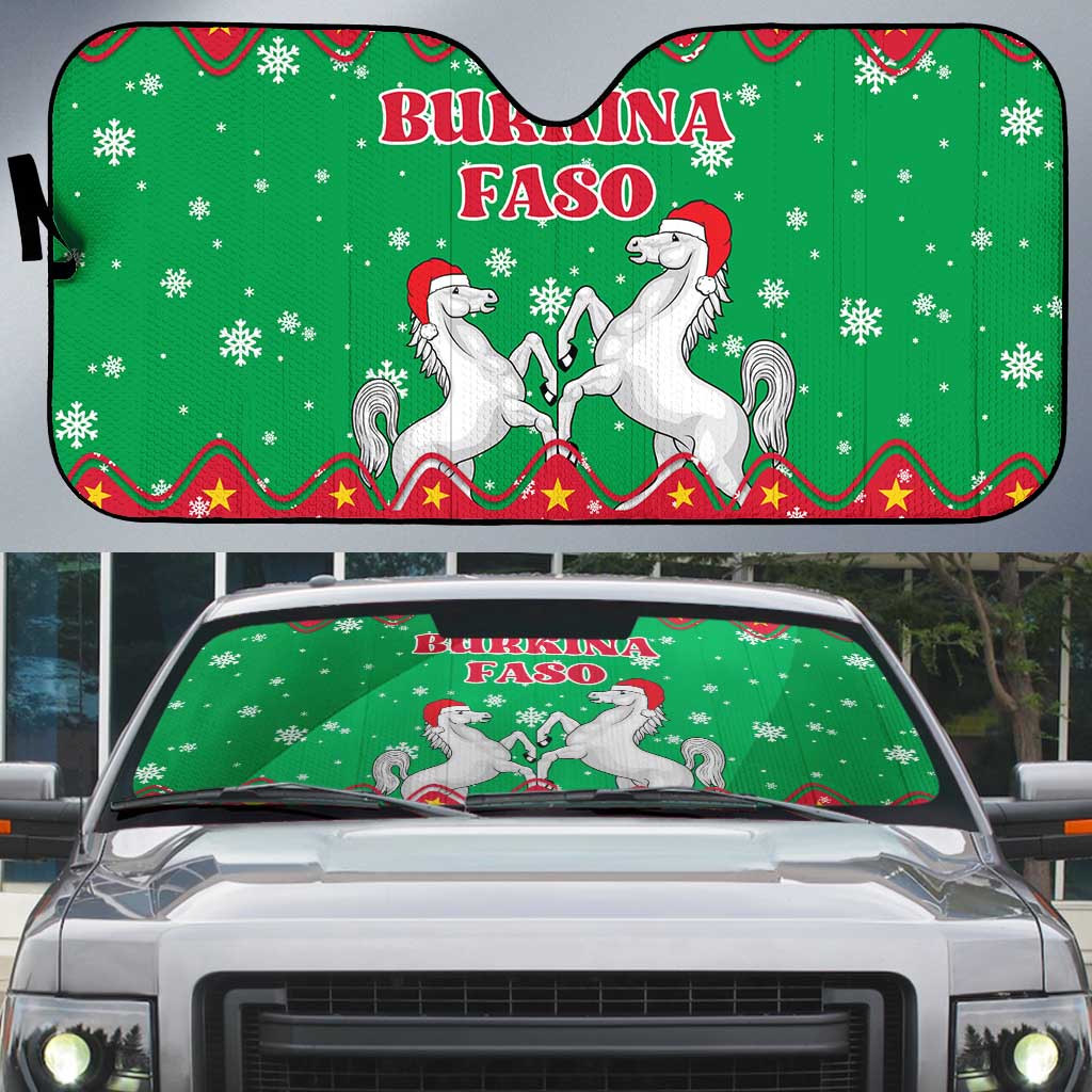 Christmas Burkina Faso Auto Sun Shade Snowflake Horses and Coat of Arms - Wonder Print Shop