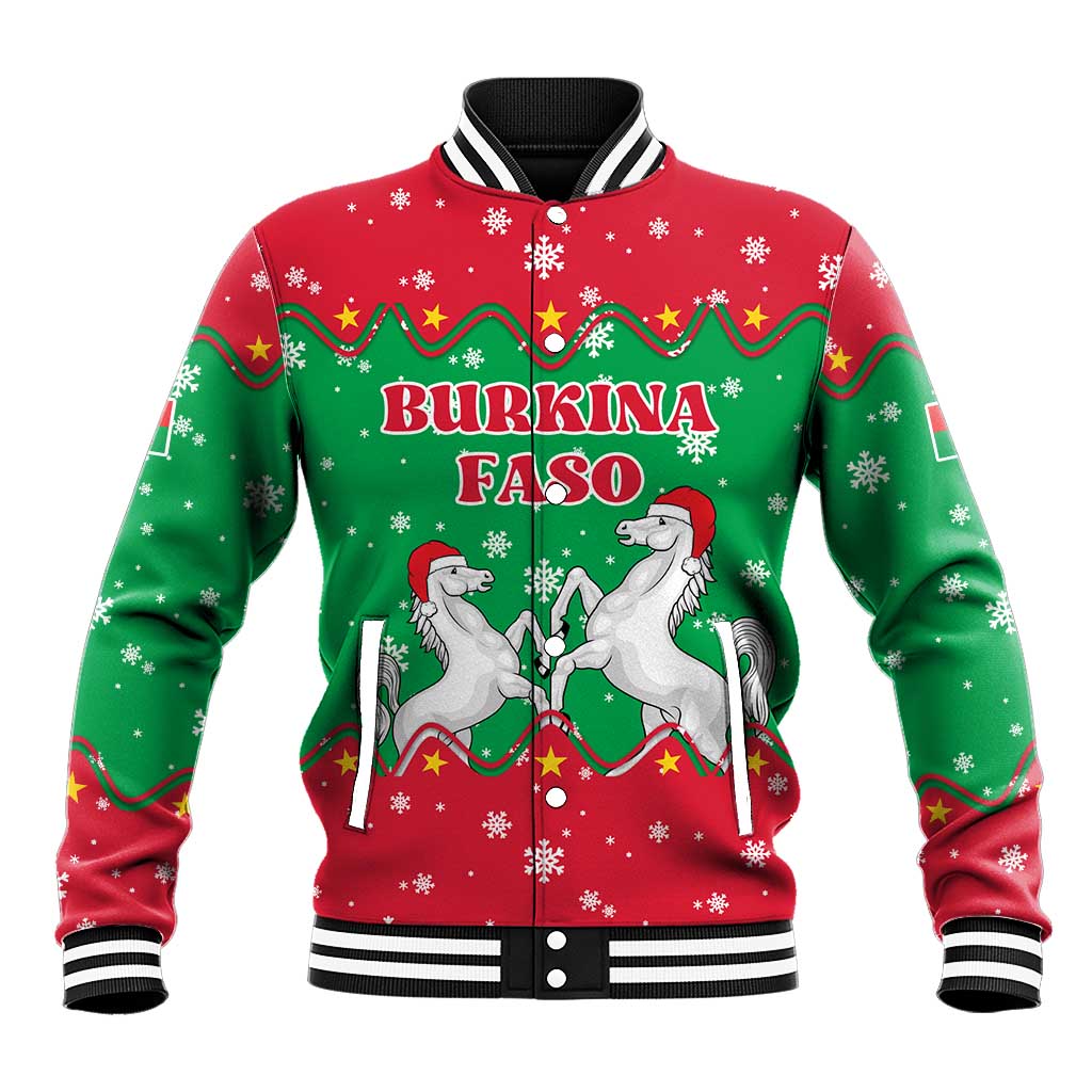 Christmas Burkina Faso Baseball Jacket Snowflake Horses and Coat of Arms - Wonder Print Shop