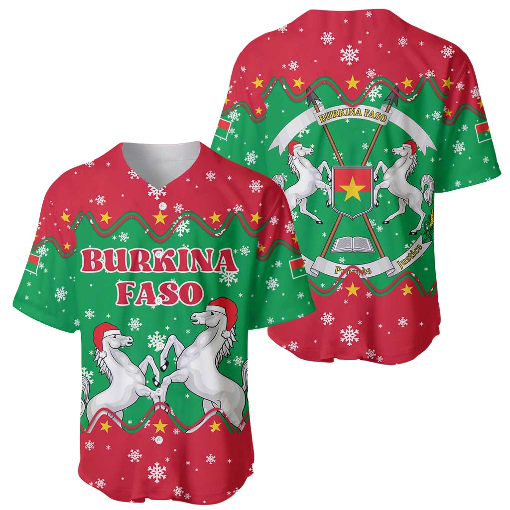 Christmas Burkina Faso Baseball Jersey Snowflake Horses and Coat of Arms - Wonder Print Shop