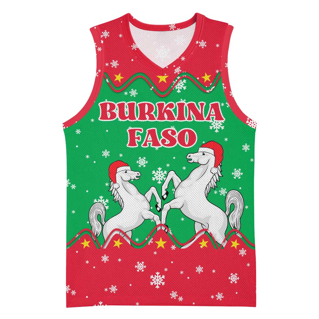 Christmas Burkina Faso Basketball Jersey Snowflake Horses and Coat of Arms - Wonder Print Shop
