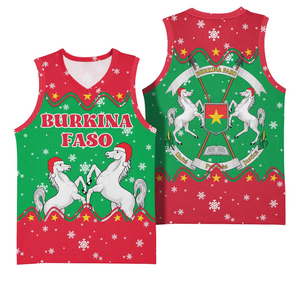 Christmas Burkina Faso Basketball Jersey Snowflake Horses and Coat of Arms - Wonder Print Shop
