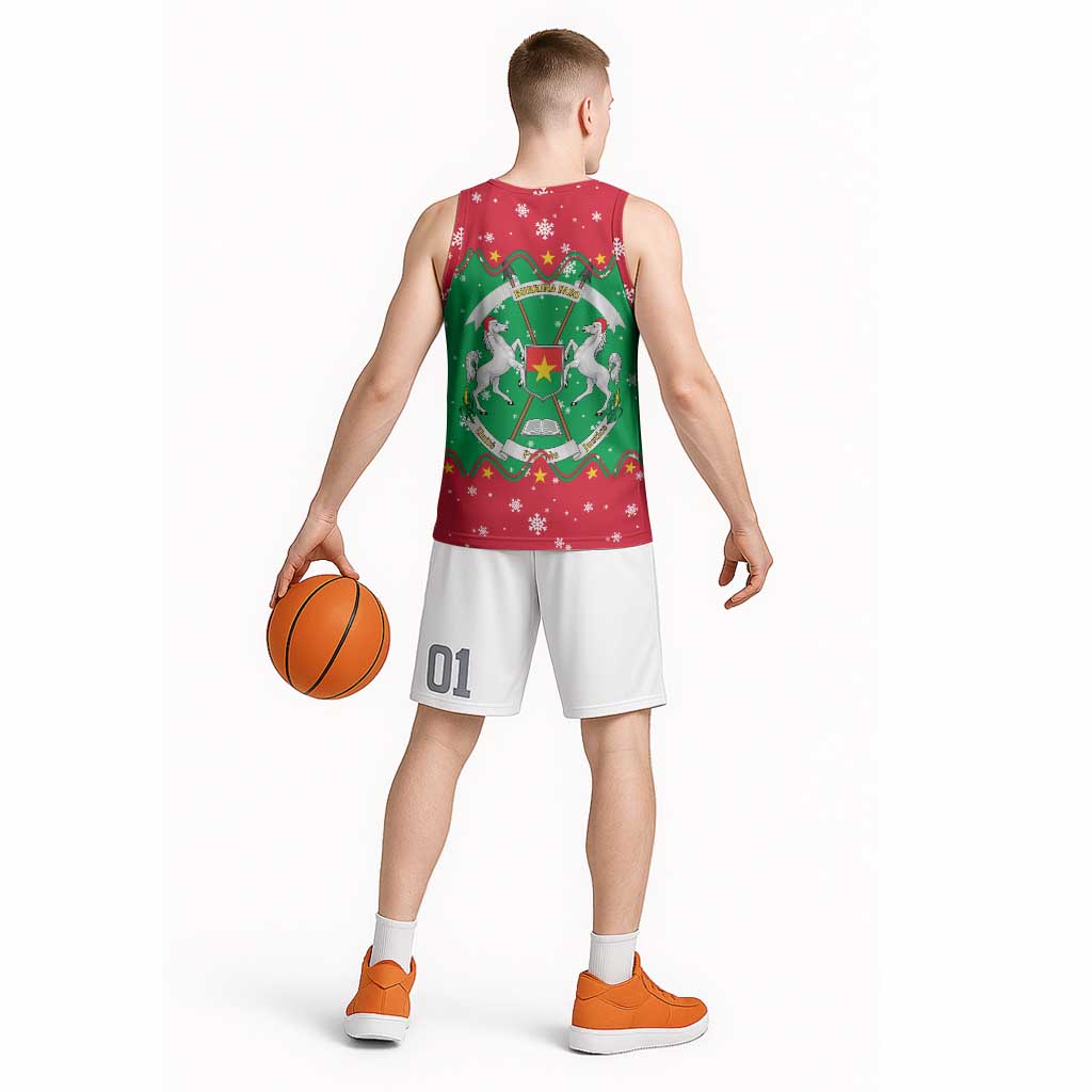 Christmas Burkina Faso Basketball Jersey Snowflake Horses and Coat of Arms - Wonder Print Shop