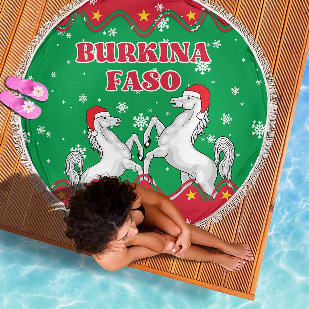 Christmas Burkina Faso Beach Blanket Snowflake Horses and Coat of Arms - Wonder Print Shop