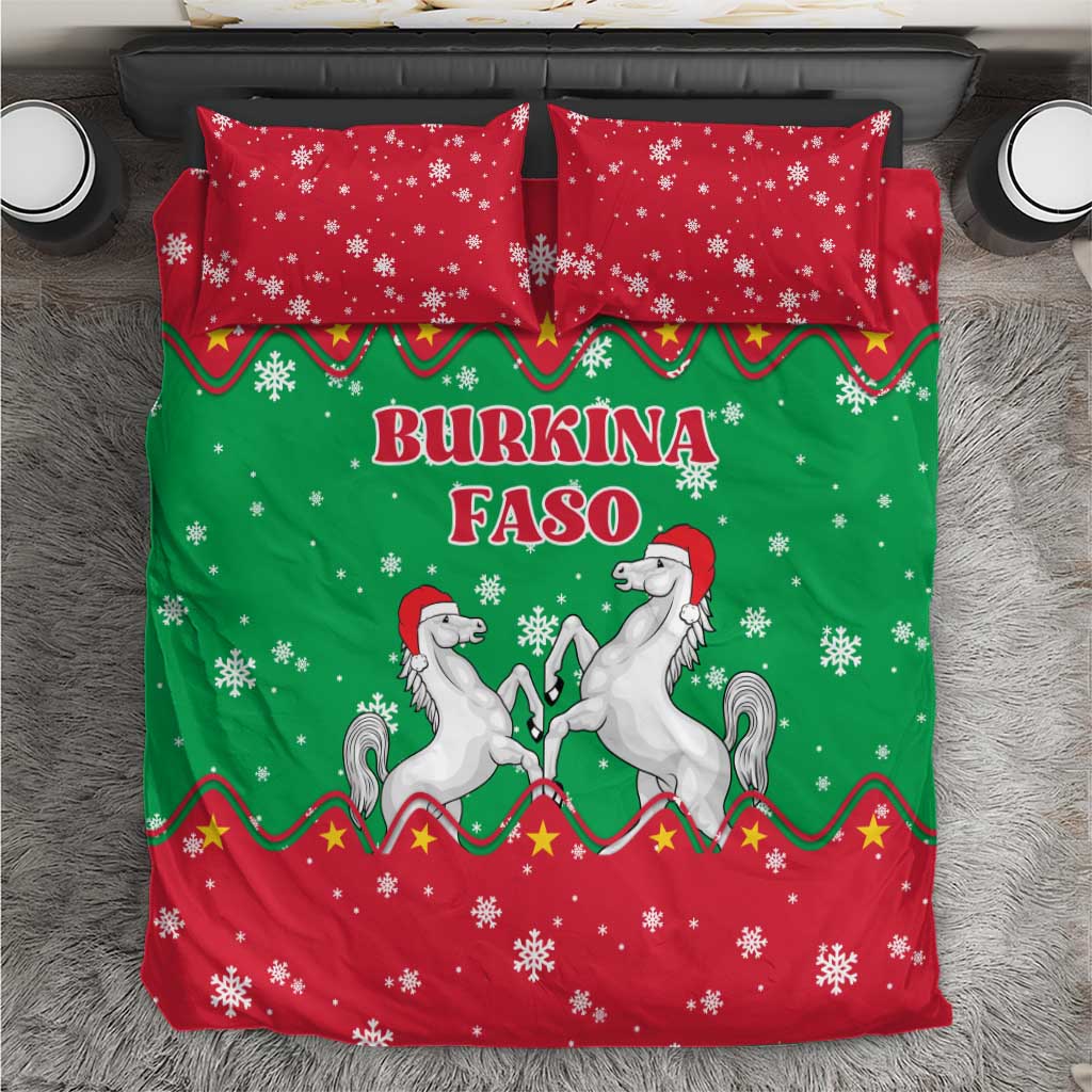 Christmas Burkina Faso Bedding Set Snowflake Horses and Coat of Arms - Wonder Print Shop
