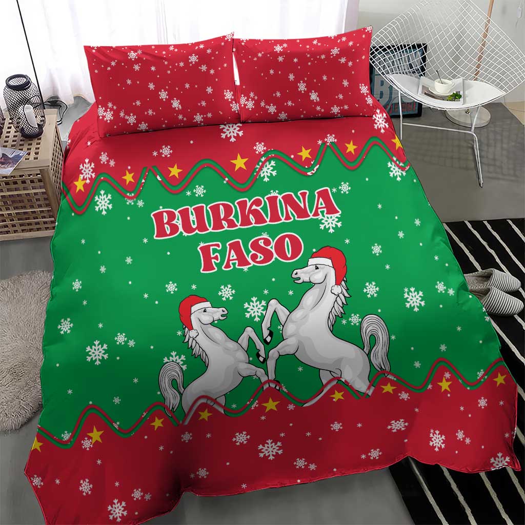 Christmas Burkina Faso Bedding Set Snowflake Horses and Coat of Arms - Wonder Print Shop