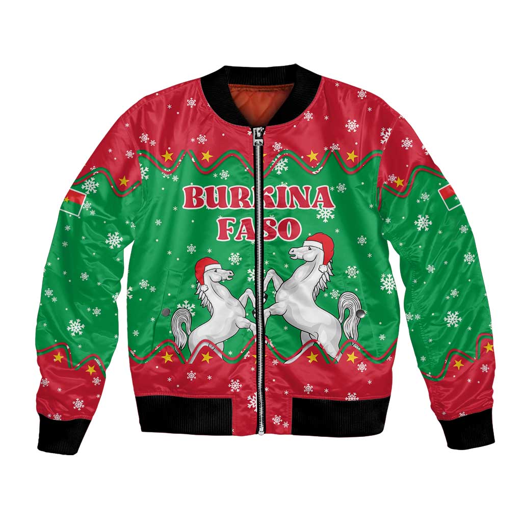 Christmas Burkina Faso Bomber Jacket Snowflake Horses and Coat of Arms - Wonder Print Shop