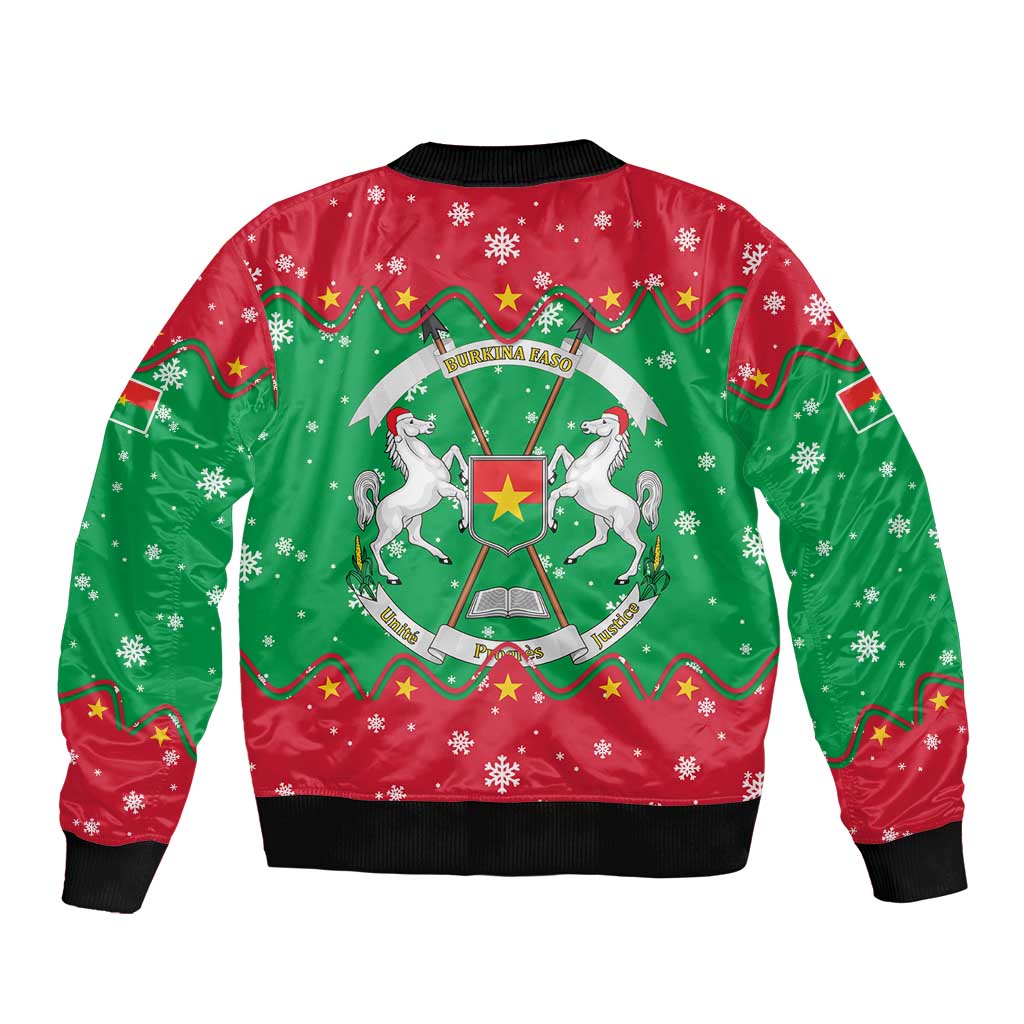 Christmas Burkina Faso Bomber Jacket Snowflake Horses and Coat of Arms - Wonder Print Shop