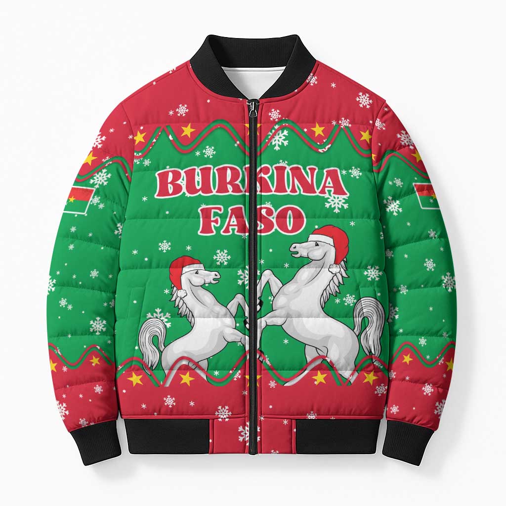 Christmas Burkina Faso Bomber Puffer Jacket Snowflake Horses and Coat of Arms - Wonder Print Shop