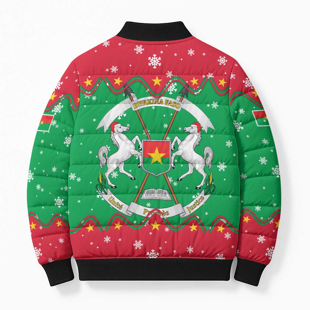 Christmas Burkina Faso Bomber Puffer Jacket Snowflake Horses and Coat of Arms - Wonder Print Shop