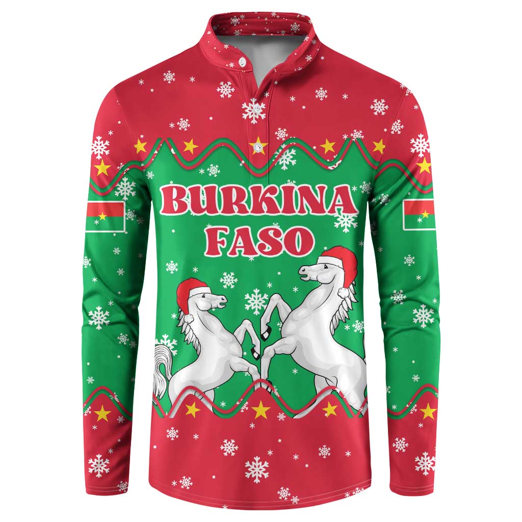 Christmas Burkina Faso Button Sweatshirt Snowflake Horses and Coat of Arms - Wonder Print Shop
