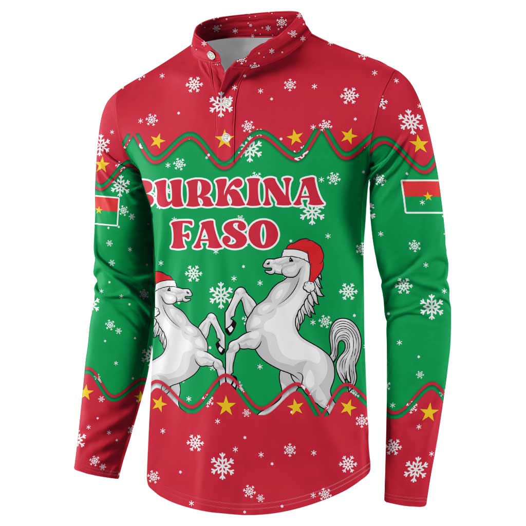 Christmas Burkina Faso Button Sweatshirt Snowflake Horses and Coat of Arms - Wonder Print Shop