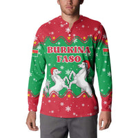 Christmas Burkina Faso Button Sweatshirt Snowflake Horses and Coat of Arms - Wonder Print Shop