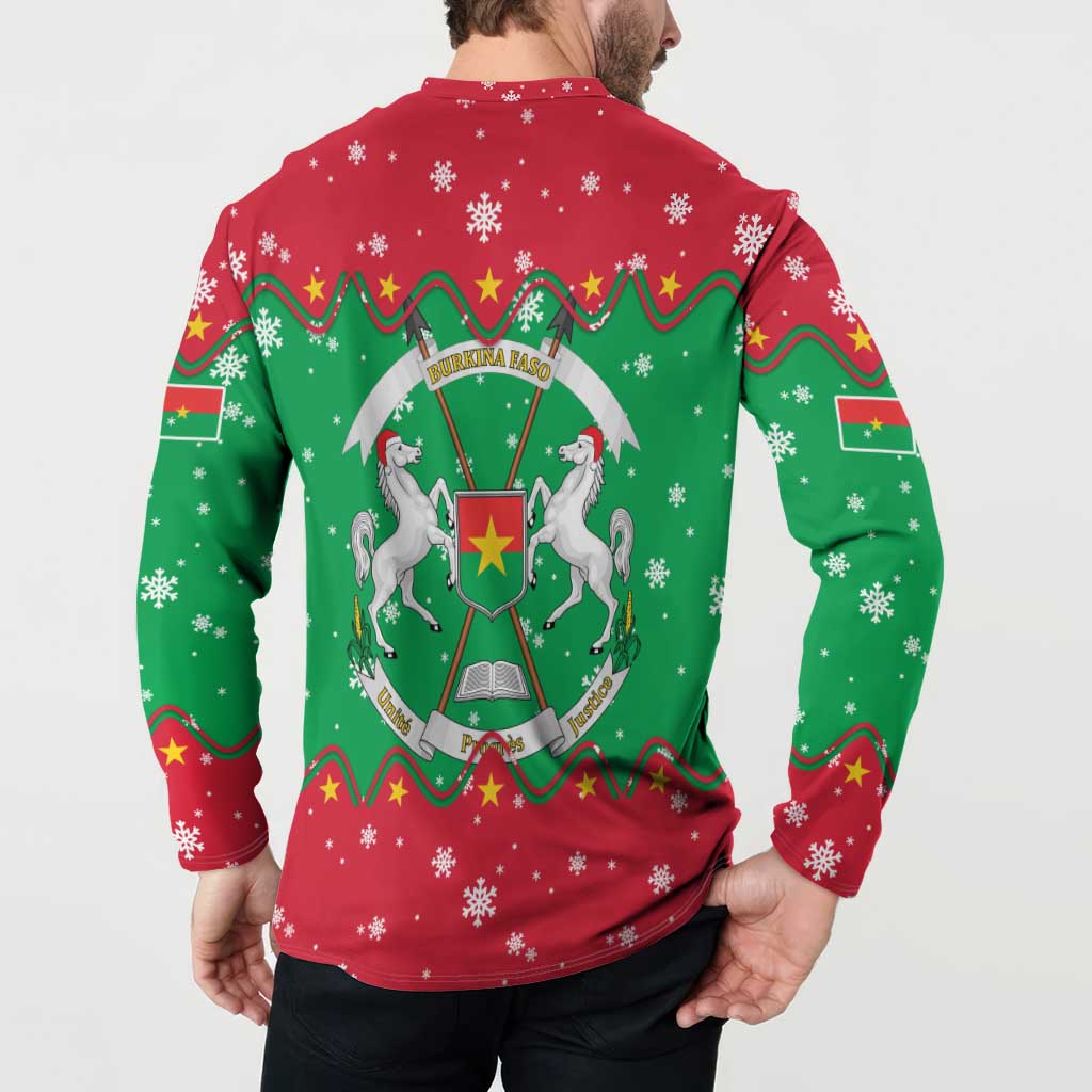 Christmas Burkina Faso Button Sweatshirt Snowflake Horses and Coat of Arms - Wonder Print Shop