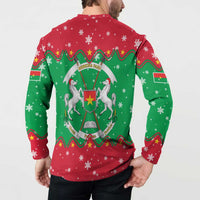 Christmas Burkina Faso Button Sweatshirt Snowflake Horses and Coat of Arms - Wonder Print Shop