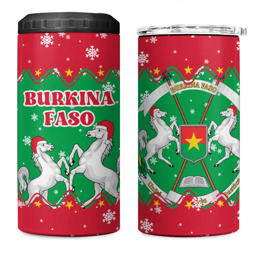 Christmas Burkina Faso 4 in 1 Can Cooler Tumbler Snowflake Horses and Coat of Arms - Wonder Print Shop