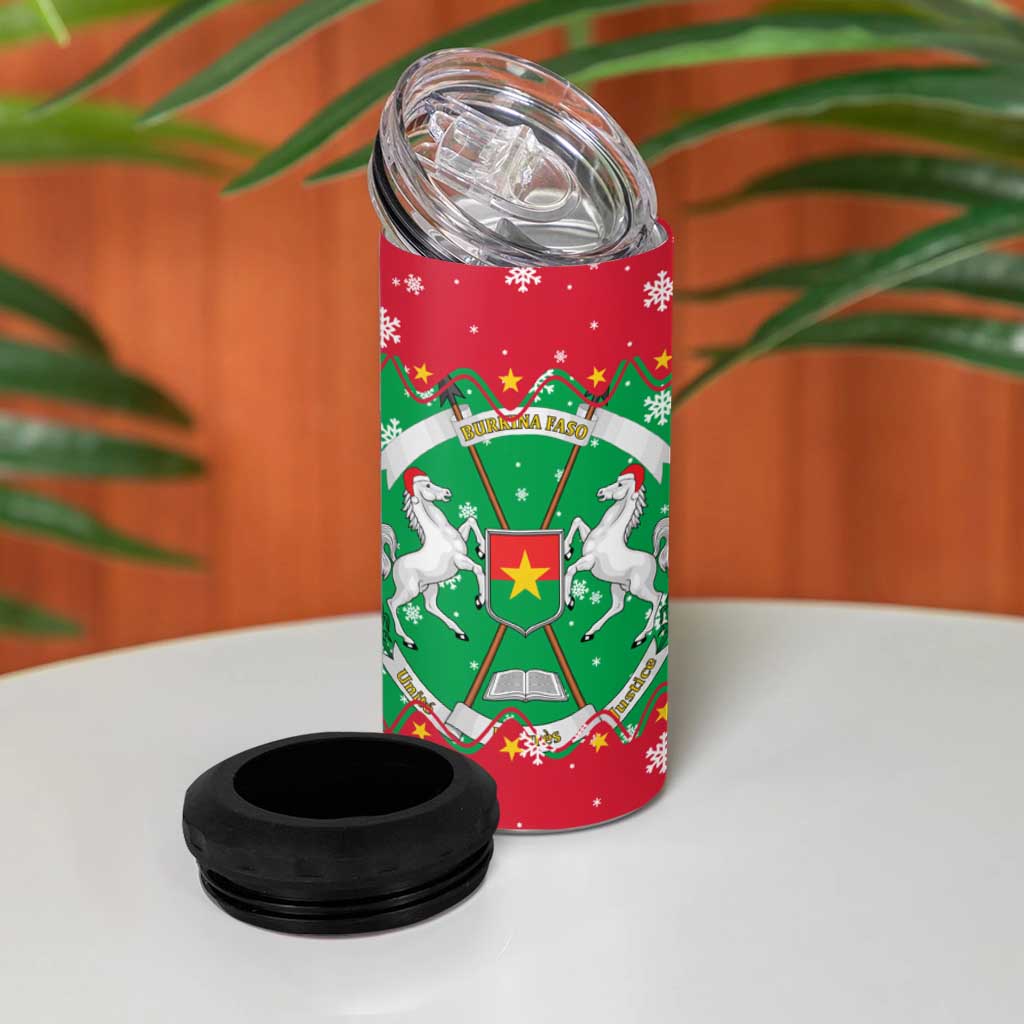 Christmas Burkina Faso 4 in 1 Can Cooler Tumbler Snowflake Horses and Coat of Arms - Wonder Print Shop