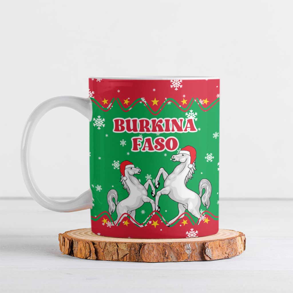 Christmas Burkina Faso Ceramic Mug Snowflake Horses and Coat of Arms - Wonder Print Shop