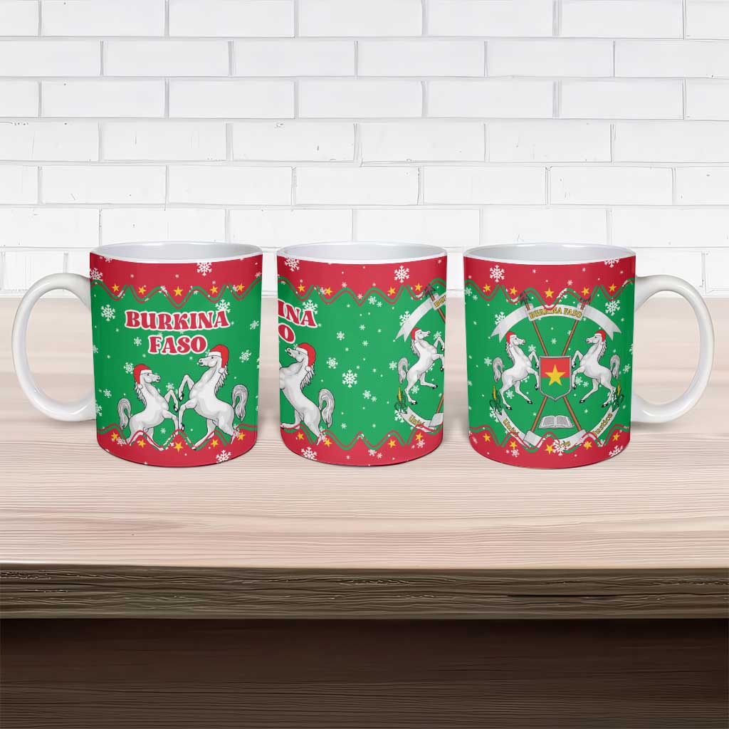 Christmas Burkina Faso Ceramic Mug Snowflake Horses and Coat of Arms - Wonder Print Shop