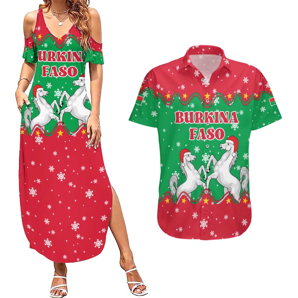Christmas Burkina Faso Couples Matching Summer Maxi Dress and Hawaiian Shirt Snowflake Horses and Coat of Arms - Wonder Print Shop