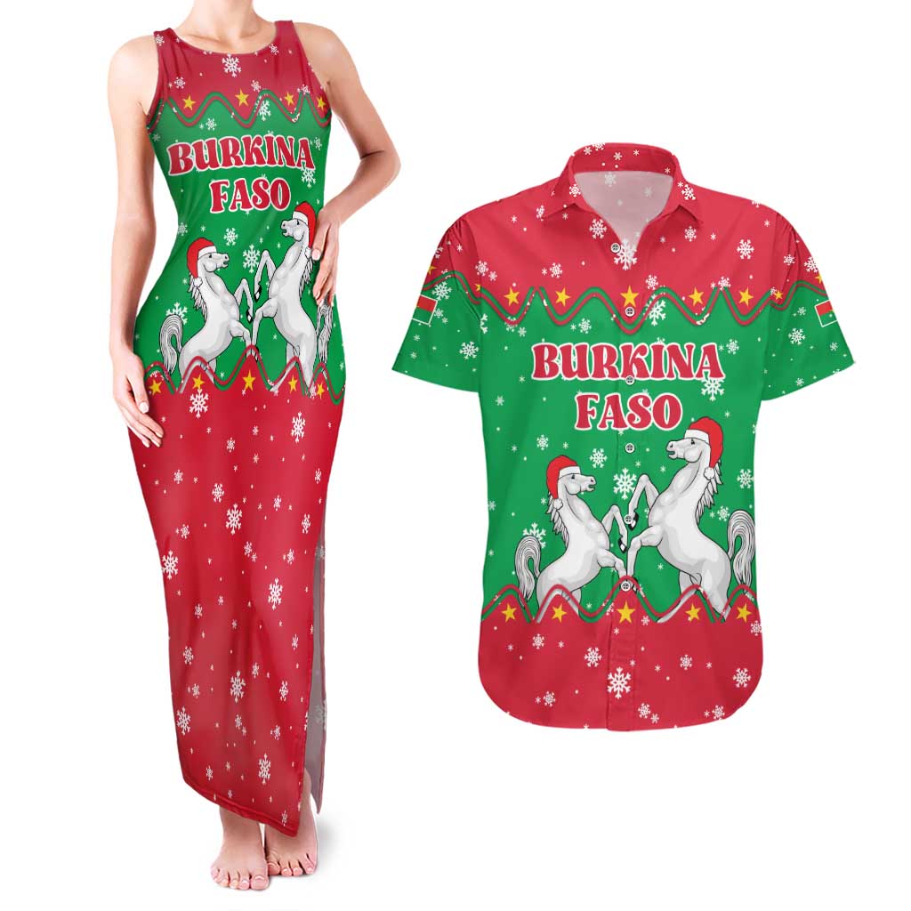 Christmas Burkina Faso Couples Matching Tank Maxi Dress and Hawaiian Shirt Snowflake Horses and Coat of Arms - Wonder Print Shop