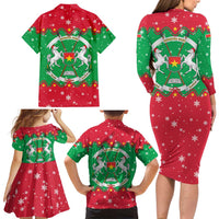 Christmas Burkina Faso Family Matching Long Sleeve Bodycon Dress and Hawaiian Shirt Snowflake Horses and Coat of Arms - Wonder Print Shop