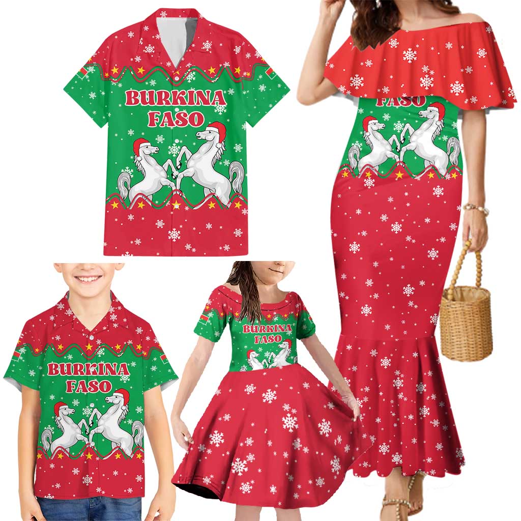 Christmas Burkina Faso Family Matching Mermaid Dress and Hawaiian Shirt Snowflake Horses and Coat of Arms - Wonder Print Shop