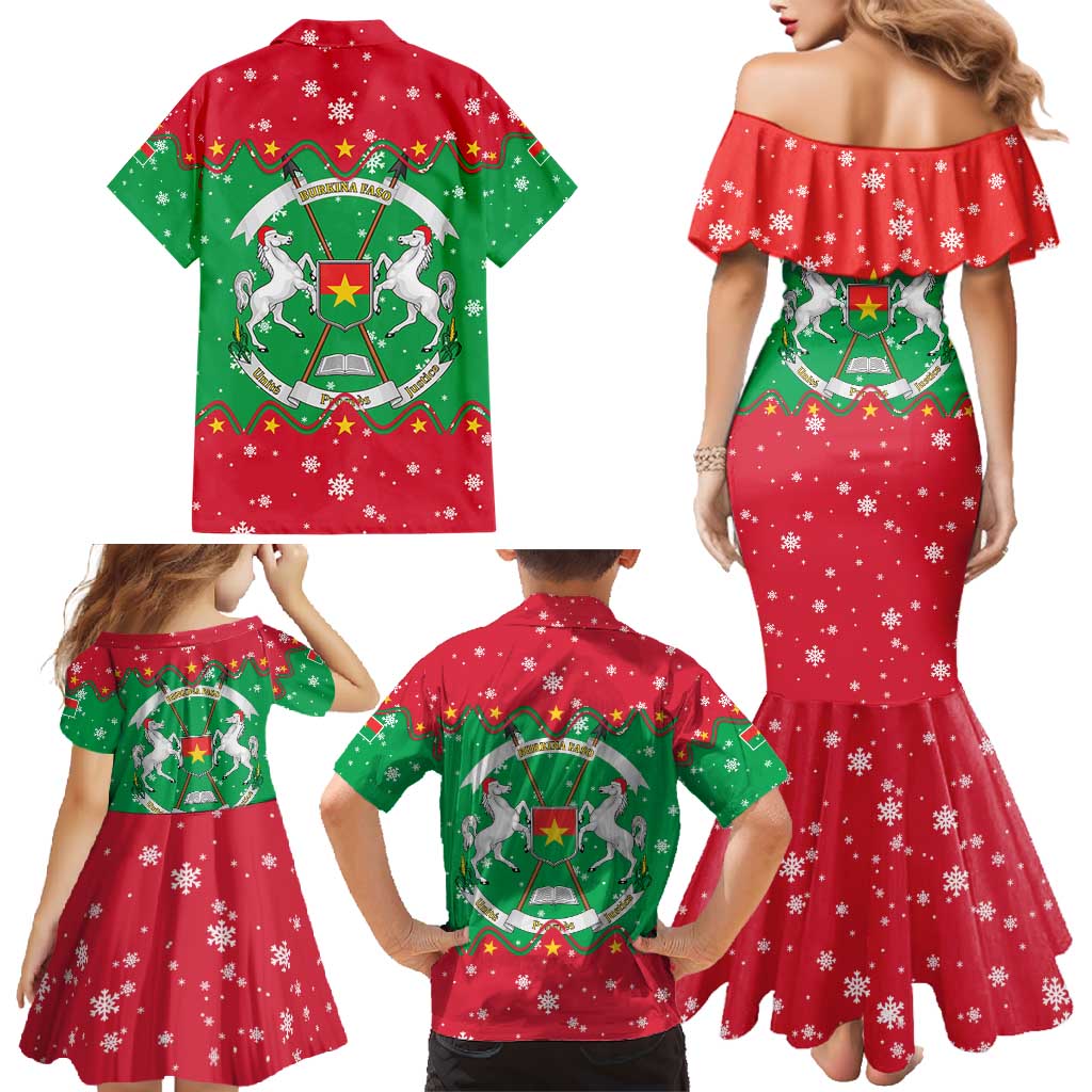 Christmas Burkina Faso Family Matching Mermaid Dress and Hawaiian Shirt Snowflake Horses and Coat of Arms - Wonder Print Shop