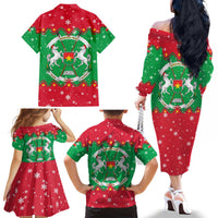Christmas Burkina Faso Family Matching Off The Shoulder Long Sleeve Dress and Hawaiian Shirt Snowflake Horses and Coat of Arms - Wonder Print Shop