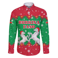Christmas Burkina Faso Family Matching Off The Shoulder Long Sleeve Dress and Hawaiian Shirt Snowflake Horses and Coat of Arms - Wonder Print Shop