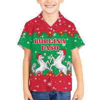 Christmas Burkina Faso Family Matching Off The Shoulder Long Sleeve Dress and Hawaiian Shirt Snowflake Horses and Coat of Arms - Wonder Print Shop