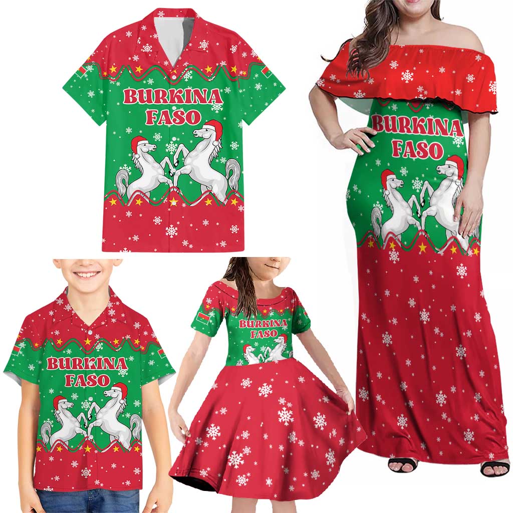 Christmas Burkina Faso Family Matching Off Shoulder Maxi Dress and Hawaiian Shirt Snowflake Horses and Coat of Arms - Wonder Print Shop