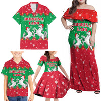 Christmas Burkina Faso Family Matching Off Shoulder Maxi Dress and Hawaiian Shirt Snowflake Horses and Coat of Arms - Wonder Print Shop