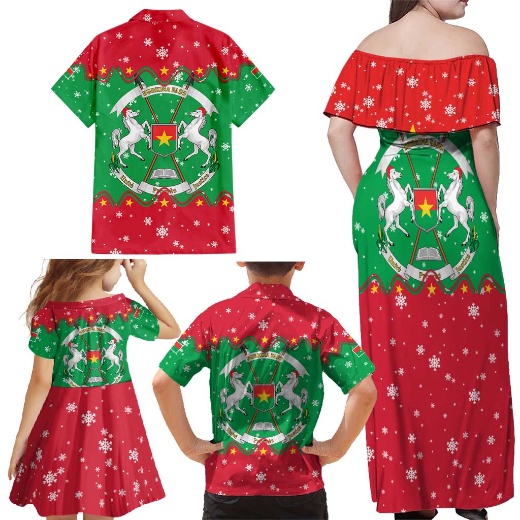 Christmas Burkina Faso Family Matching Off Shoulder Maxi Dress and Hawaiian Shirt Snowflake Horses and Coat of Arms - Wonder Print Shop
