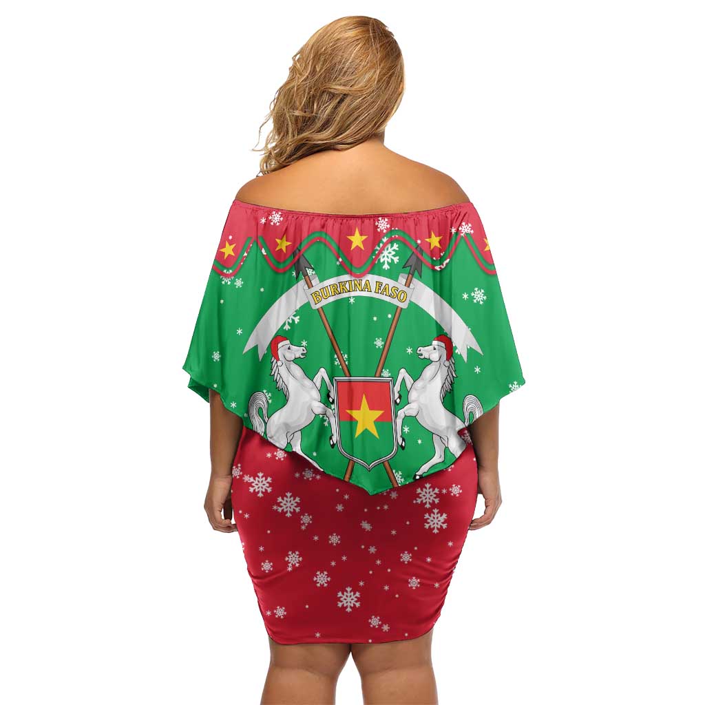 Christmas Burkina Faso Family Matching Off Shoulder Short Dress and Hawaiian Shirt Snowflake Horses and Coat of Arms - Wonder Print Shop