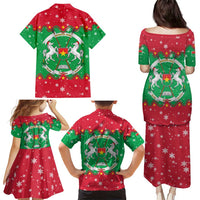 Christmas Burkina Faso Family Matching Puletasi and Hawaiian Shirt Snowflake Horses and Coat of Arms - Wonder Print Shop