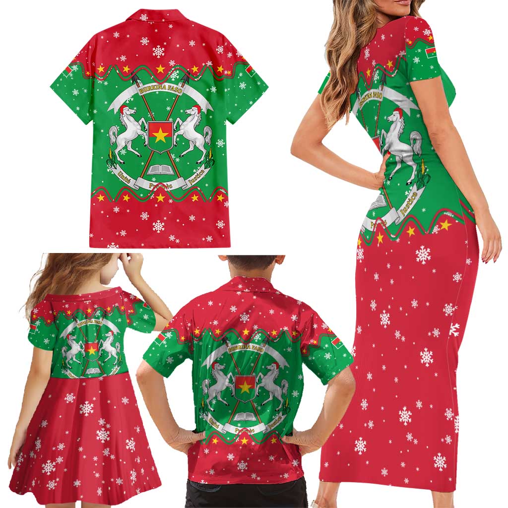 Christmas Burkina Faso Family Matching Short Sleeve Bodycon Dress and Hawaiian Shirt Snowflake Horses and Coat of Arms - Wonder Print Shop