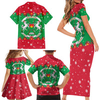 Christmas Burkina Faso Family Matching Short Sleeve Bodycon Dress and Hawaiian Shirt Snowflake Horses and Coat of Arms - Wonder Print Shop