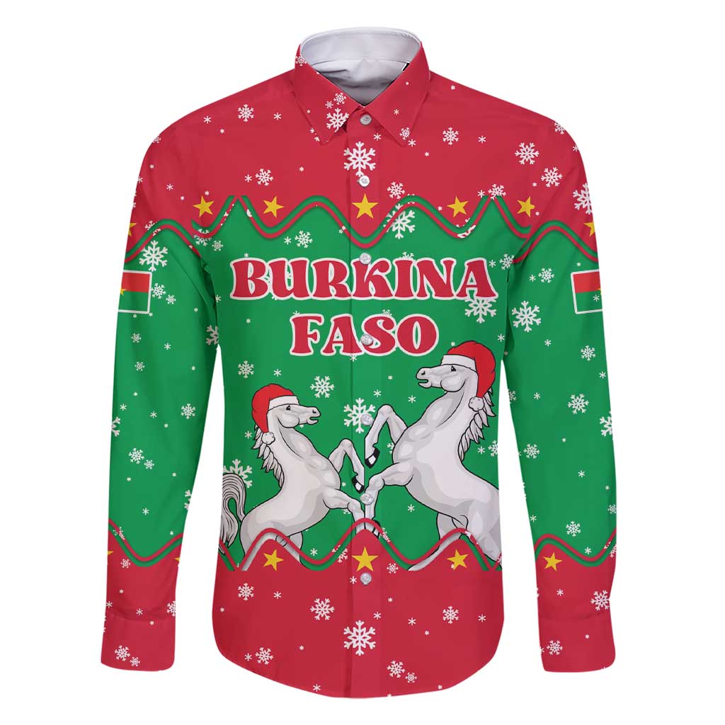 Christmas Burkina Faso Family Matching Short Sleeve Bodycon Dress and Hawaiian Shirt Snowflake Horses and Coat of Arms - Wonder Print Shop