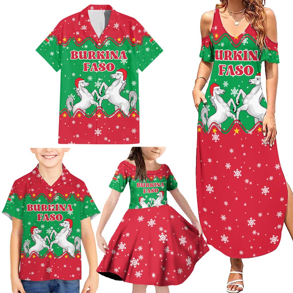 Christmas Burkina Faso Family Matching Summer Maxi Dress and Hawaiian Shirt Snowflake Horses and Coat of Arms - Wonder Print Shop