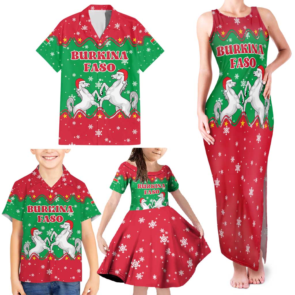 Christmas Burkina Faso Family Matching Tank Maxi Dress and Hawaiian Shirt Snowflake Horses and Coat of Arms - Wonder Print Shop