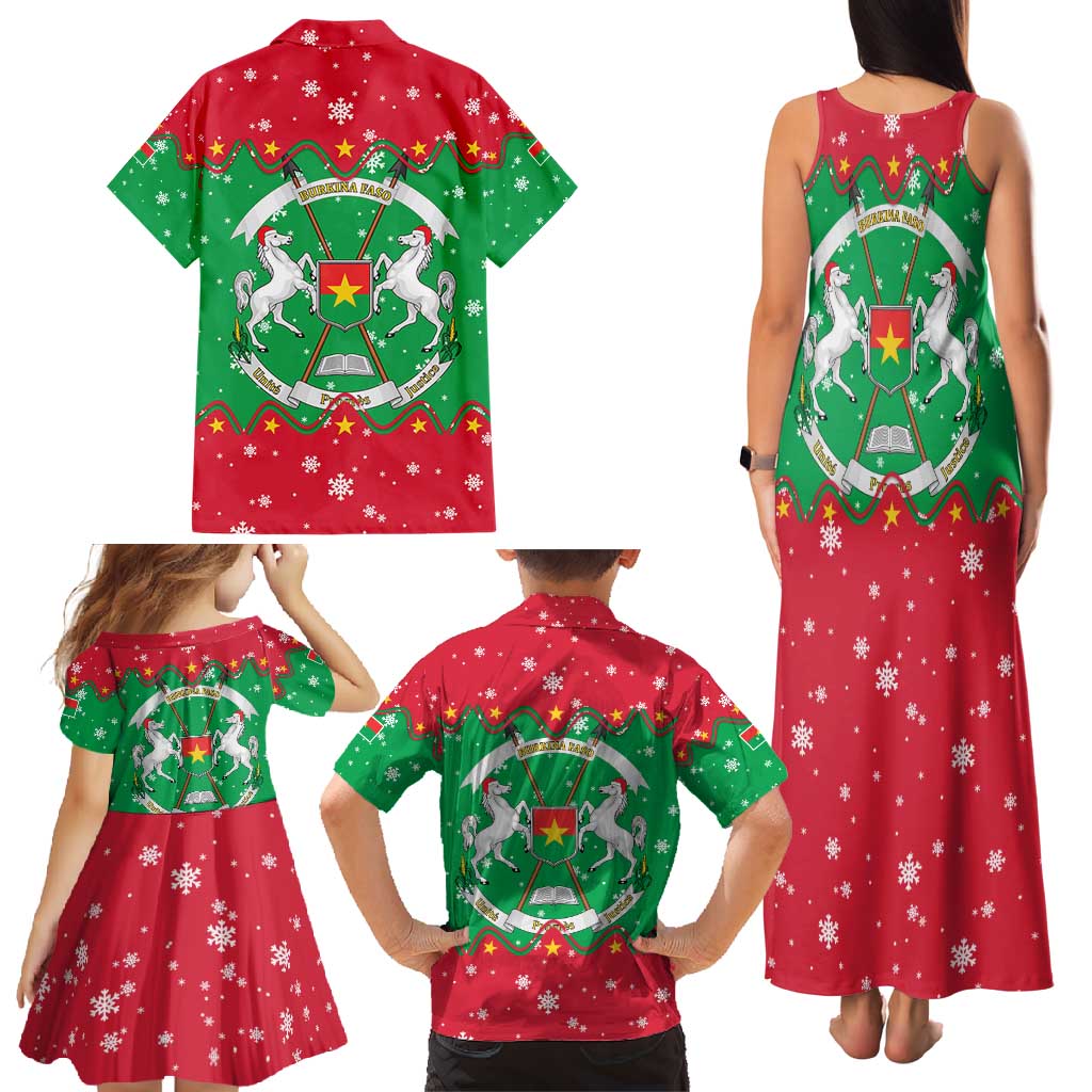 Christmas Burkina Faso Family Matching Tank Maxi Dress and Hawaiian Shirt Snowflake Horses and Coat of Arms - Wonder Print Shop